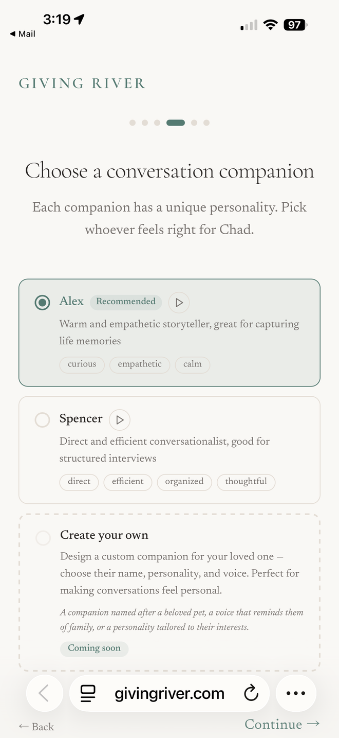 Giving River conversation companions